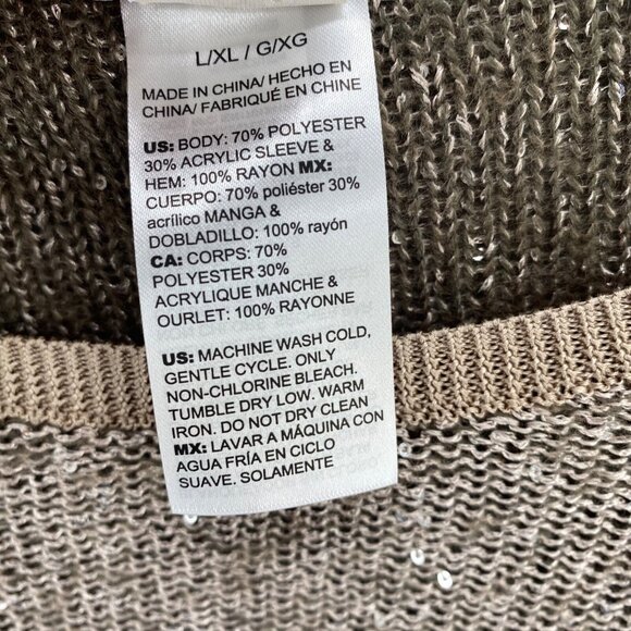 Chicos Sweater Womens Large Brown Shimmer Sequin Knit Poncho Stretch Pullover - Picture 6 of 9